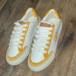 Tory Burch White and Yellow Sneakers